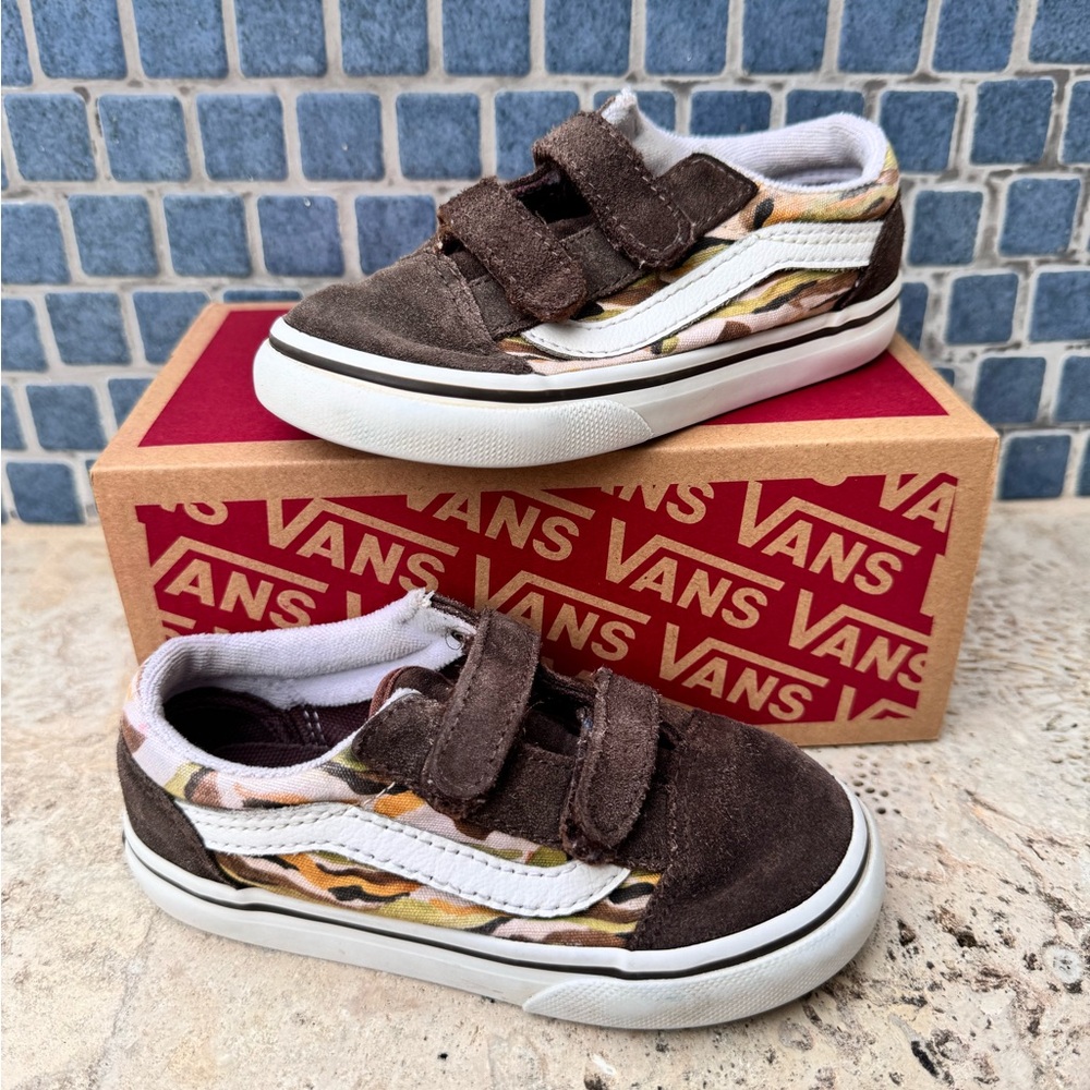 Vans Old Skool V Camouflage Brown Toddler Size 8.5 - In Box
